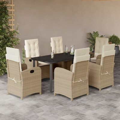 vidaXL Set da Pranzo da Giardino 7 pz con Cuscini Beige in Polyrattan