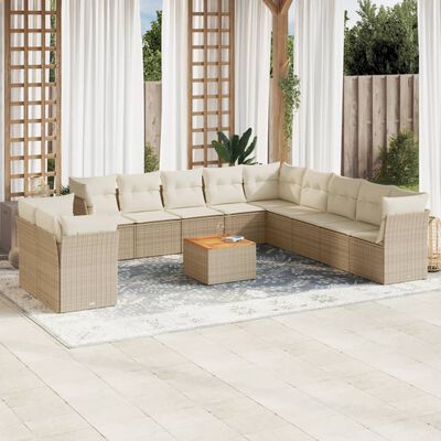 vidaXL Set Divani da Giardino 12 pz con Cuscini Beige in Polyrattan