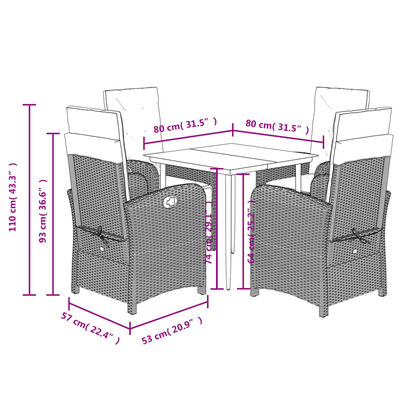 vidaXL Set da Pranzo da Giardino 5 pz con Cuscini in Polyrattan Grigio