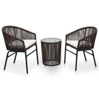 vidaXL Set da Bistrot 3 pz con Cuscini in Polyrattan Marrone