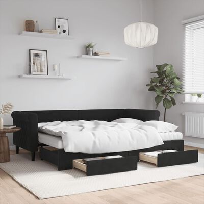 vidaXL Divano Letto Estraibile con Cassetti Nero 80x200 cm in Velluto