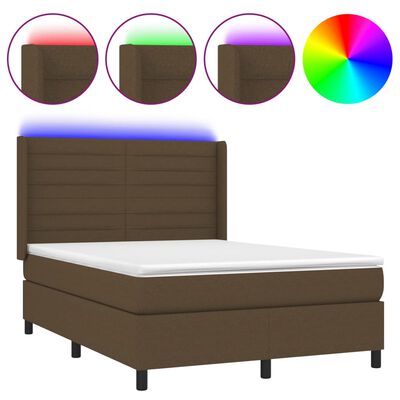 vidaXL Letto a Molle Materasso e LED Marrone Scuro 140x200 cm Tessuto