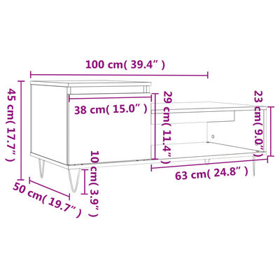 vidaXL Tavolino da Salotto Rovere Sonoma 100x50x45cm Legno Multistrato