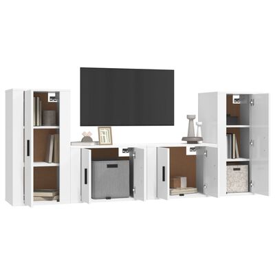 vidaXL Set di Mobili Porta TV 4 pz Bianco Lucido in Legno Multistrato