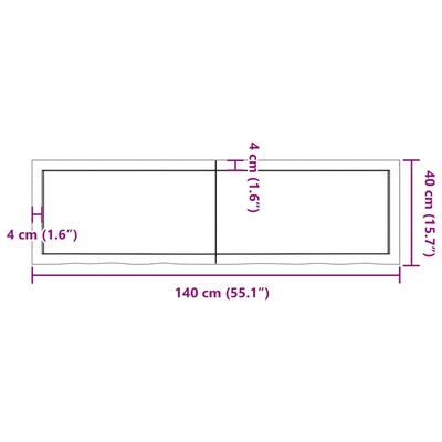 vidaXL Piano Bagno 140x40x(2-4) cm in Legno Massello Non Trattato