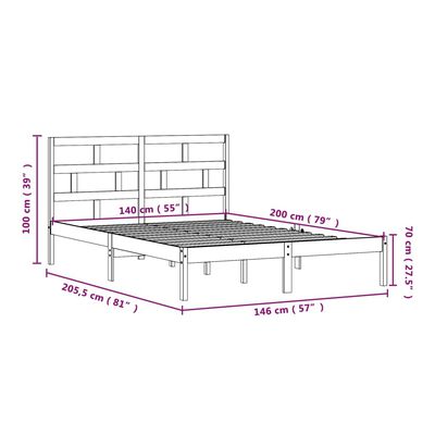 vidaXL Giroletto Nero in Legno Massello di Pino 140x200 cm