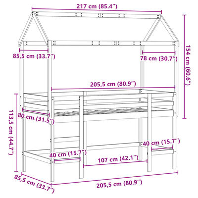 vidaXL Letto Soppalco con Scala e Tetto 80x200 cm Legno Massello Pino