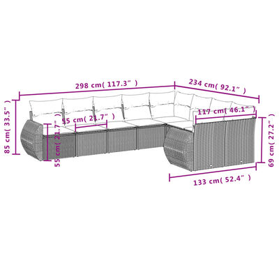 vidaXL Set Divano da Giardino 9pz con Cuscini Grigio Chiaro Polyrattan