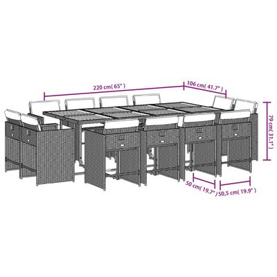 vidaXL Set da Pranzo da Giardino 13pz con Cuscini Grigio in Polyrattan