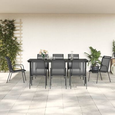 vidaXL Set da Pranzo da Giardino 9 pz Nero in Acciaio e Textilene