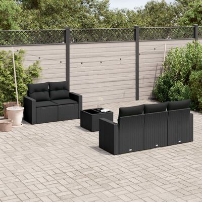 vidaXL Set Divano da Giardino 6 pz con Cuscini Nero in Polyrattan