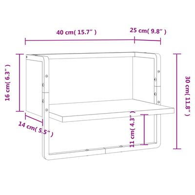 vidaXL Mensola da Parete con Asta Nera 40x25x30 cm