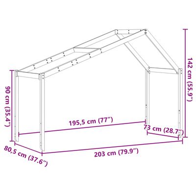 vidaXL Tetto Letto Bambini Bianco 203x80,5x142 cm Legno Massello Pino