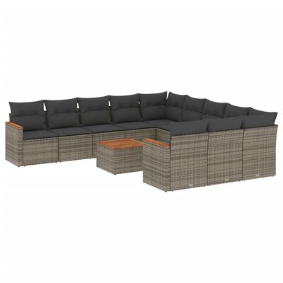 vidaXL Set Divani da Giardino 12 pz con Cuscini Grigio in Polyrattan