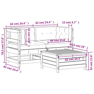 vidaXL Set Divani Giardino 3pz con Cuscini Legno Massello di Douglas