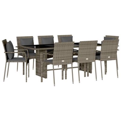 vidaXL Set da Pranzo da Giardino 9 pz con Cuscini in Polyrattan Grigio