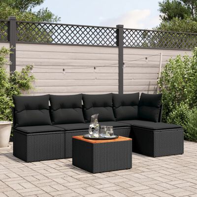 vidaXL Set Divano da Giardino 6 pz con Cuscini Nero in Polyrattan