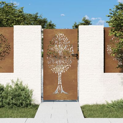 vidaXL Cancello da Giardino 85x200 cm in Acciaio Corten Design Albero