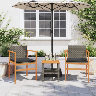 vidaXL Sedie Giardino con Cuscini 2pz Grigie Polyrattan Legno Massello