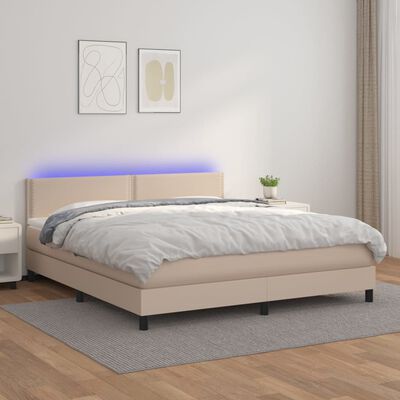 vidaXL Giroletto Molle Materasso e LED Cappuccino 180x200cm Similpelle