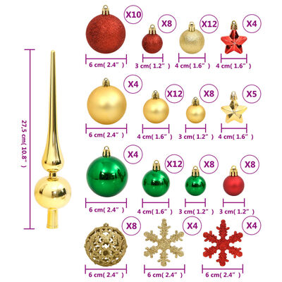 vidaXL Set Palline di Natale 112 pz Rosso / Verde / Oro in Polistirene