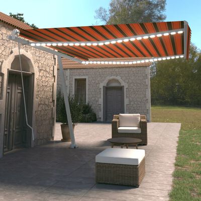 vidaXL Tenda da Sole Retrattile Manuale LED 450x350 cm Arancio Marrone