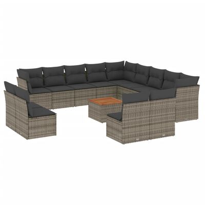 vidaXL Set Divani da Giardino 14pz con Cuscini in Polyrattan Grigio