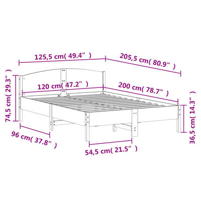 vidaXL Letto senza Materasso Bianco 120x200 cm Legno Massello di Pino