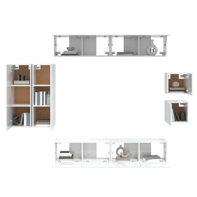 vidaXL Set Mobili Porta TV 8pz Bianco Lucido in Legno Multistrato