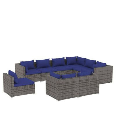 vidaXL Set Divani da Giardino 9 pz con Cuscini in Polyrattan Grigio