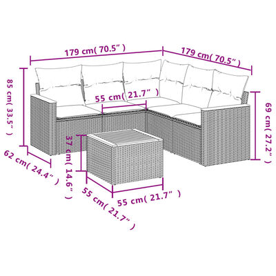 vidaXL Set Divano da Giardino 6 pz con Cuscini Nero in Polyrattan