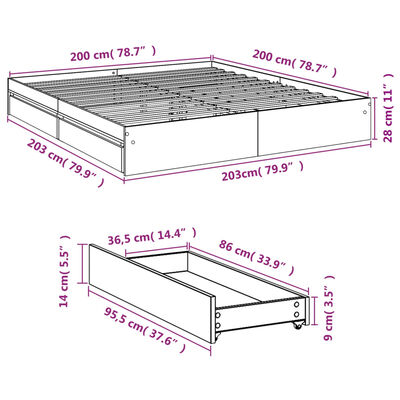 vidaXL Giroletto con Cassetti Bianco 200x200 cm in Legno Multistrato