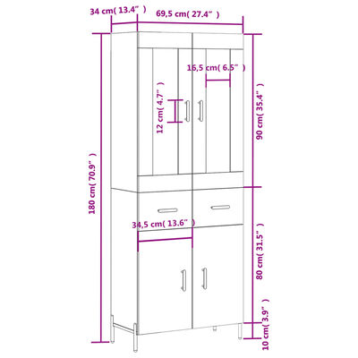 vidaXL Credenza Rovere Fumo 69,5x34x180 cm in Legno Multistrato