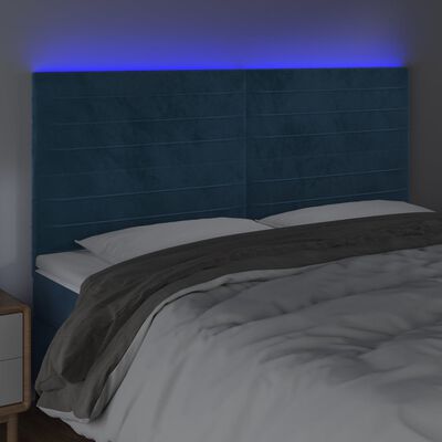 vidaXL Testiera a LED Blu Scuro 180x5x118/128 cm in Velluto