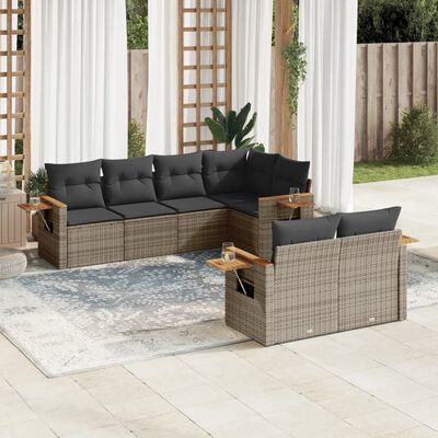 vidaXL Set Divani da Giardino 7 pz con Cuscini Grigio in Polyrattan