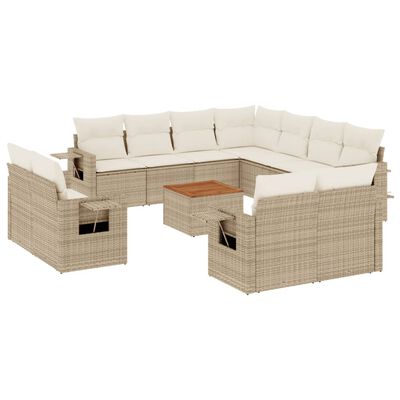 vidaXL Set Divani da Giardino 12 pz con Cuscini Beige in Polyrattan