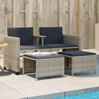 vidaXL Divano Giardino 2Posti Tavolo Sgabelli Grigio Chiaro Polyrattan