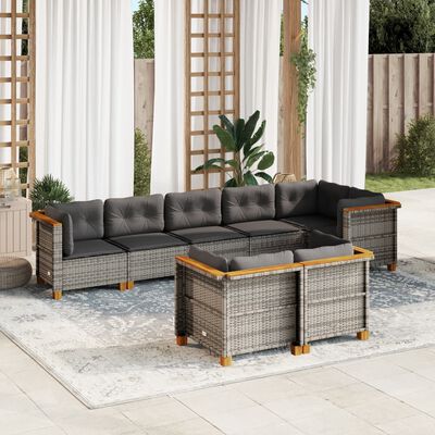 vidaXL Set Divano da Giardino 8 pz con Cuscini Grigio in Polyrattan