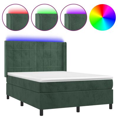 vidaXL Letto a Molle con Materasso e LED Verde Scuro 140x190cm Velluto