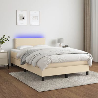 vidaXL Letto a Molle con Materasso e LED Crema 120x190 cm in Tessuto