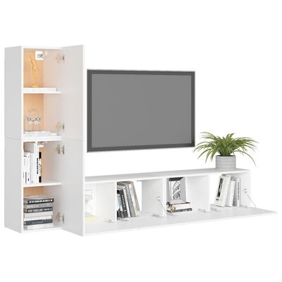 vidaXL Set Mobili Porta TV 4 pz Bianco in Legno Multistrato