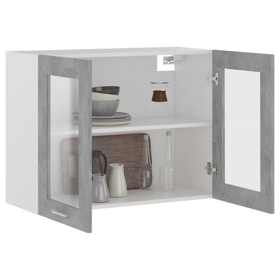 vidaXL Mobile Pensile con Vetro Grigio Cemento 80x31x60 cm Multistrato