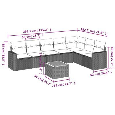 vidaXL Set Divano da Giardino 8 pz con Cuscini Beige in Polyrattan