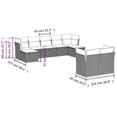 vidaXL Set Divano da Giardino 9 pz con Cuscini Beige in Polyrattan