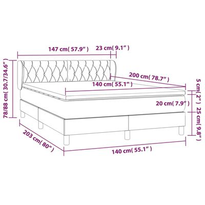 vidaXL Giroletto a Molle con Materasso Grigio Scuro 140x200cm Tessuto