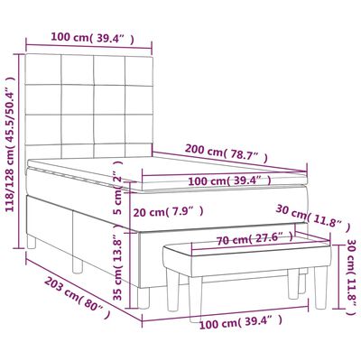 vidaXL Giroletto a Molle con Materasso Grigio Scuro 100x200 cm Velluto