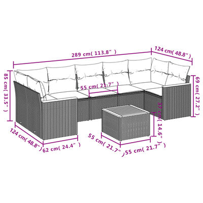 vidaXL Set Divano da Giardino 8 pz con Cuscini Beige Misto Polyrattan