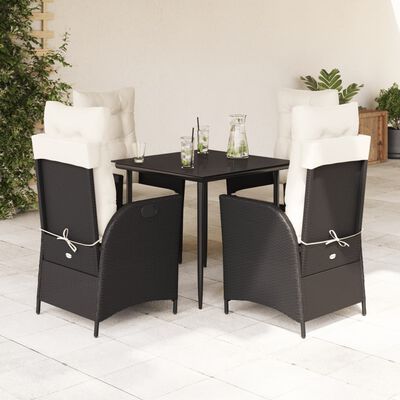 vidaXL Set da Pranzo da Giardino 5 pz Nero con Cuscini in Polyrattan