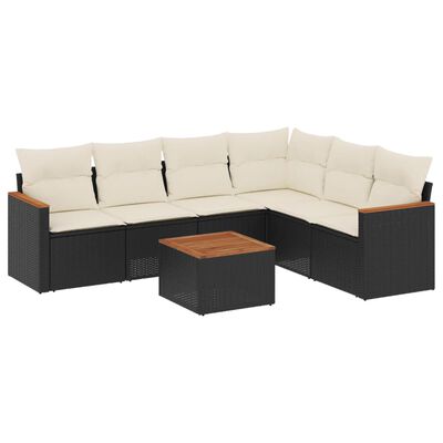 vidaXL Set Divani da Giardino con Cuscini 7pz Nero Polyrattan