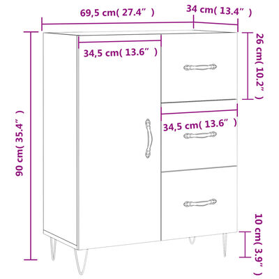 vidaXL Credenza Grigio Cemento 69,5x34x90 cm in Legno Multistrato